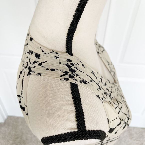 Ann Taylor LOFT 0P Petite Unique Neckline Dalmatian Plaid Black Crème Contrast B - Picture 9 of 14
